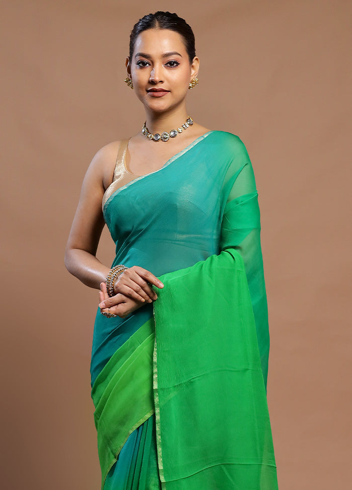 Green Handloom Chiffon Pure Silk Saree With Blouse Piece