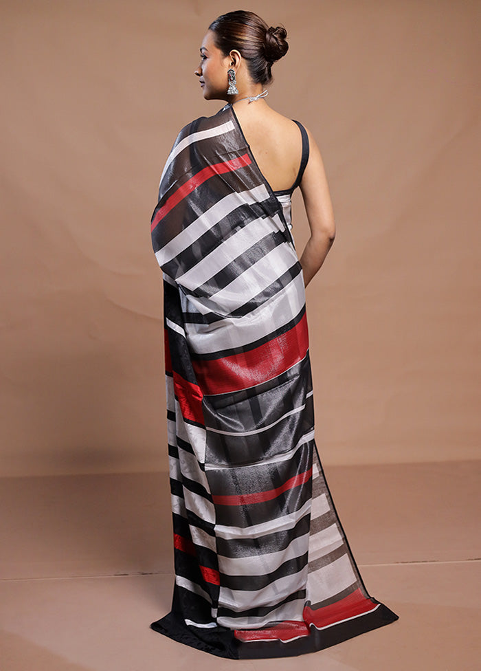 Multicolor Handloom Chiffon Pure Silk Saree With Blouse Piece