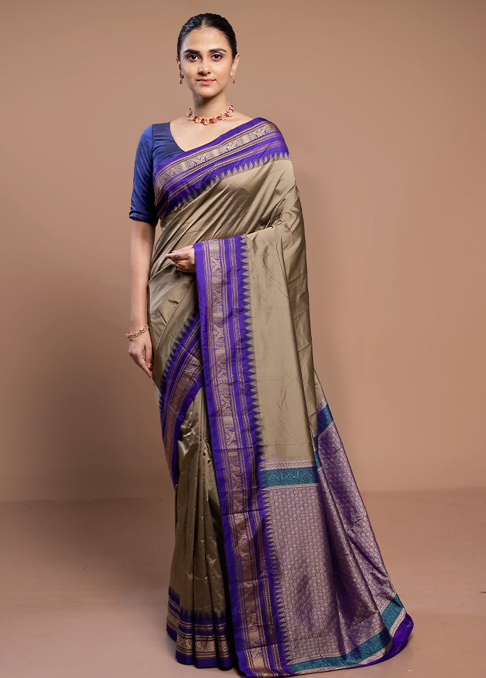 Grey Kanjivaram Silk Saree With Blouse Piece