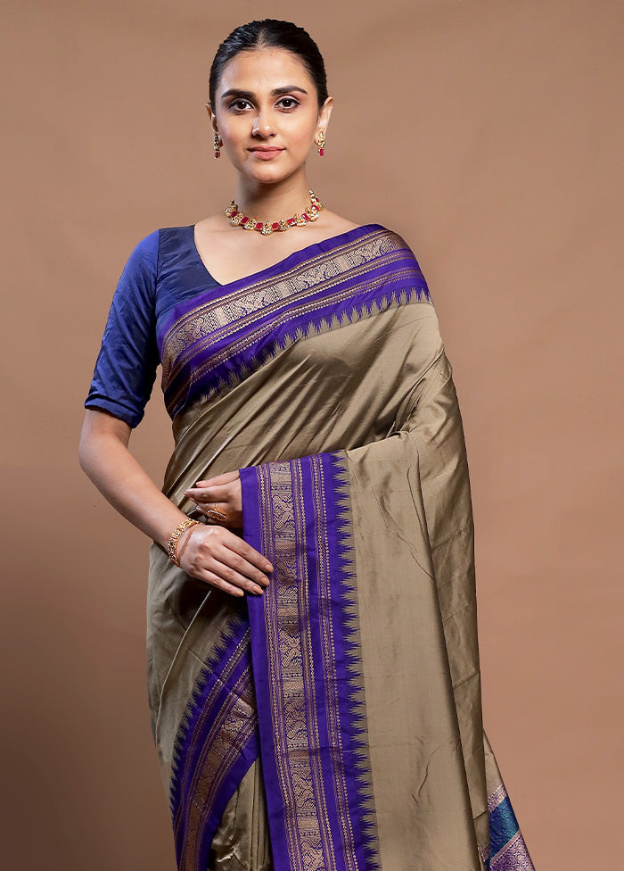 Grey Kanjivaram Silk Saree With Blouse Piece