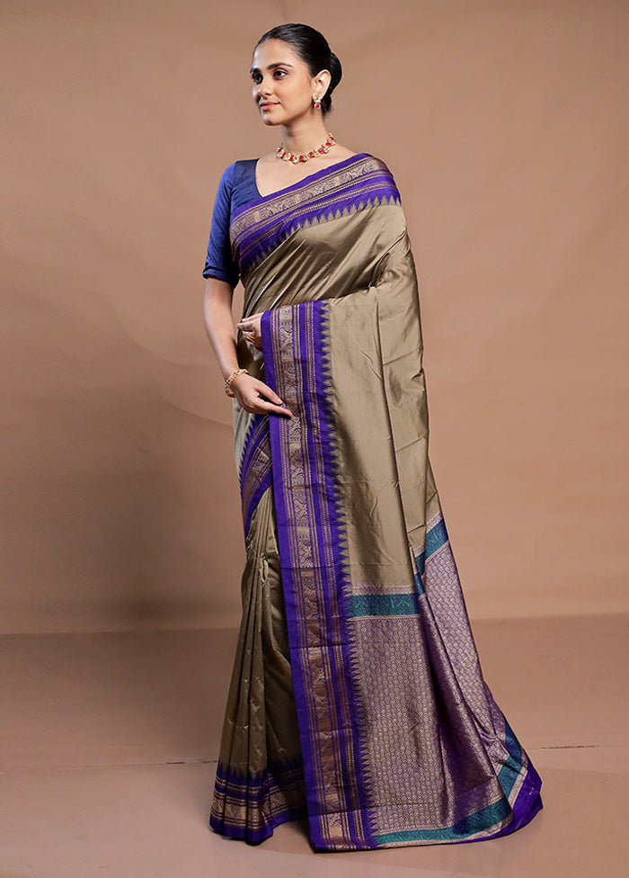 Grey Kanjivaram Silk Saree With Blouse Piece