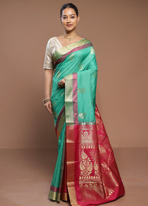 Green Kanjivaram Silk Saree With Blouse Piece