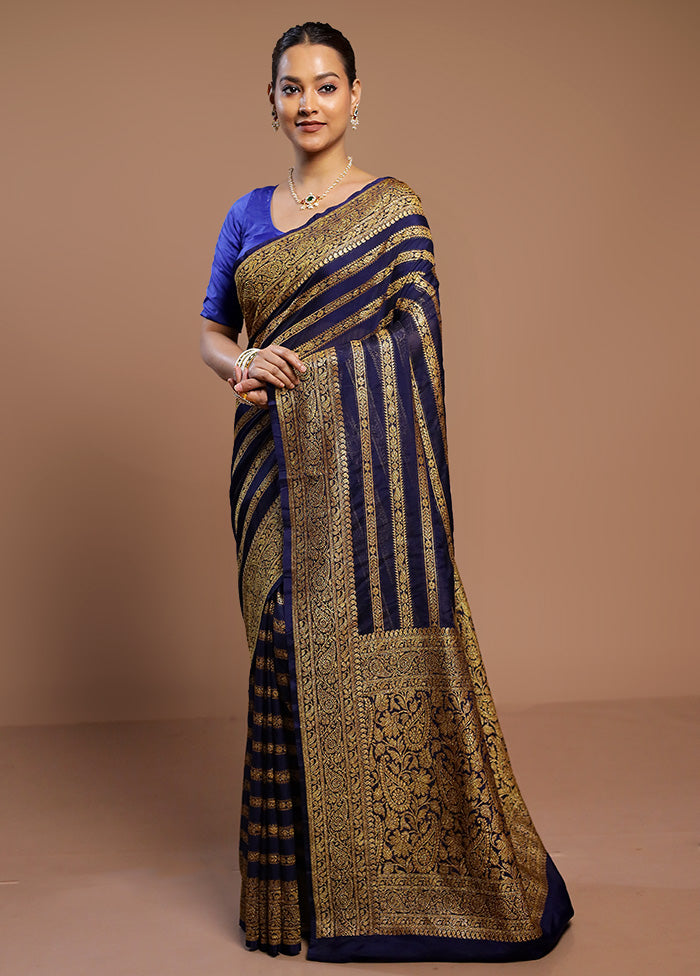 Blue Georgette Saree With Blouse Piece