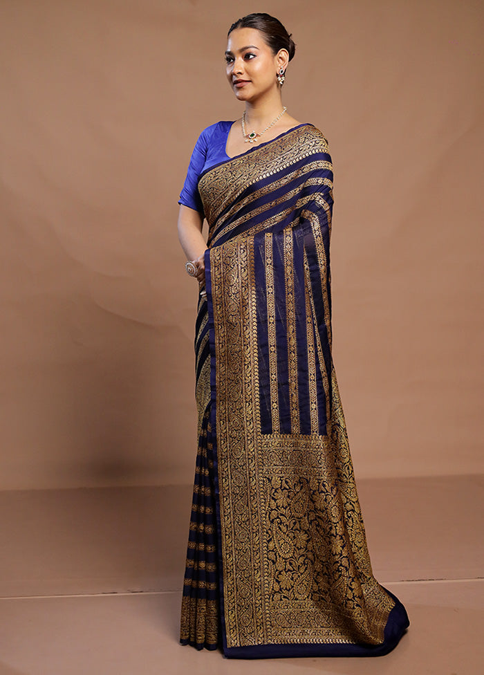 Blue Georgette Saree With Blouse Piece