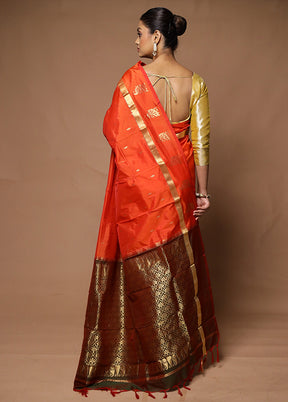 Orange Kanjivaram Silk Saree With Blouse Piece