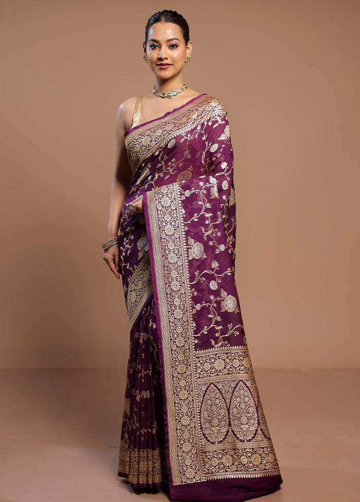 Purple Handloom Pure Georgette Saree With Blouse Piece