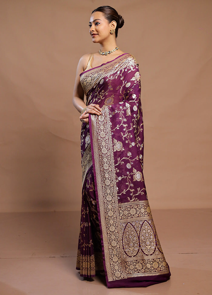 Purple Handloom Pure Georgette Saree With Blouse Piece