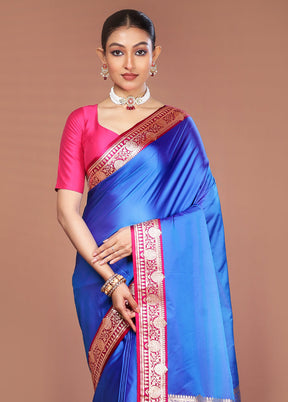 Blue Banarasi Silk Saree With Blouse Piece