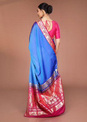 Blue Banarasi Silk Saree With Blouse Piece