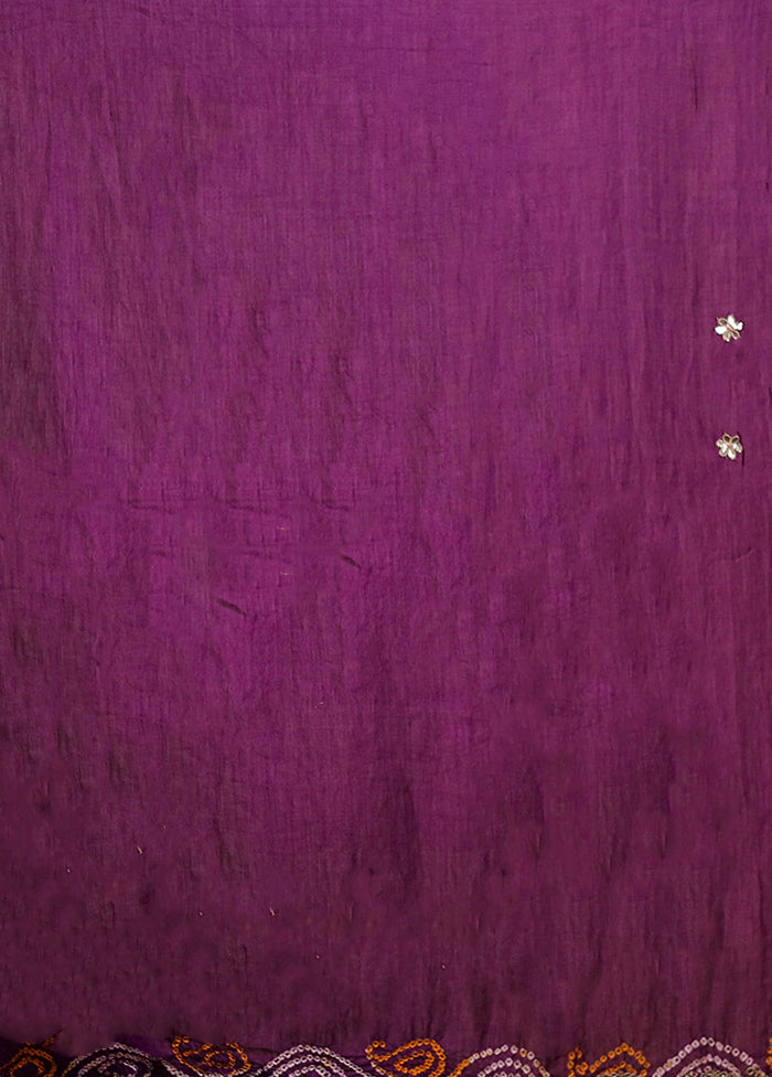 Purple Bandhej Pure Silk Saree Without Blouse Piece