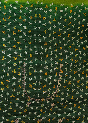 Green Bandhej Pure Silk Saree Without Blouse Piece