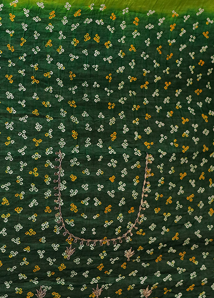 Green Bandhej Pure Silk Saree Without Blouse Piece