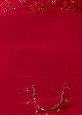 Pink Bandhej Pure Silk Saree Without Blouse Piece