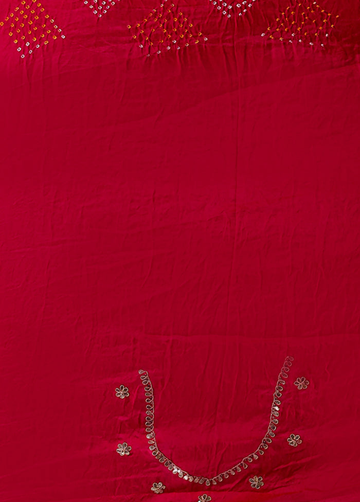Pink Bandhej Pure Silk Saree Without Blouse Piece