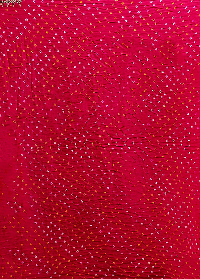 Pink Bandhej Pure Silk Saree Without Blouse Piece