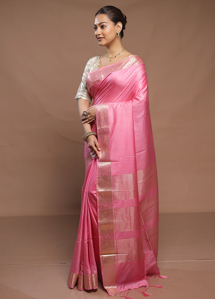 Pink Cotton Saree With Blouse Piece