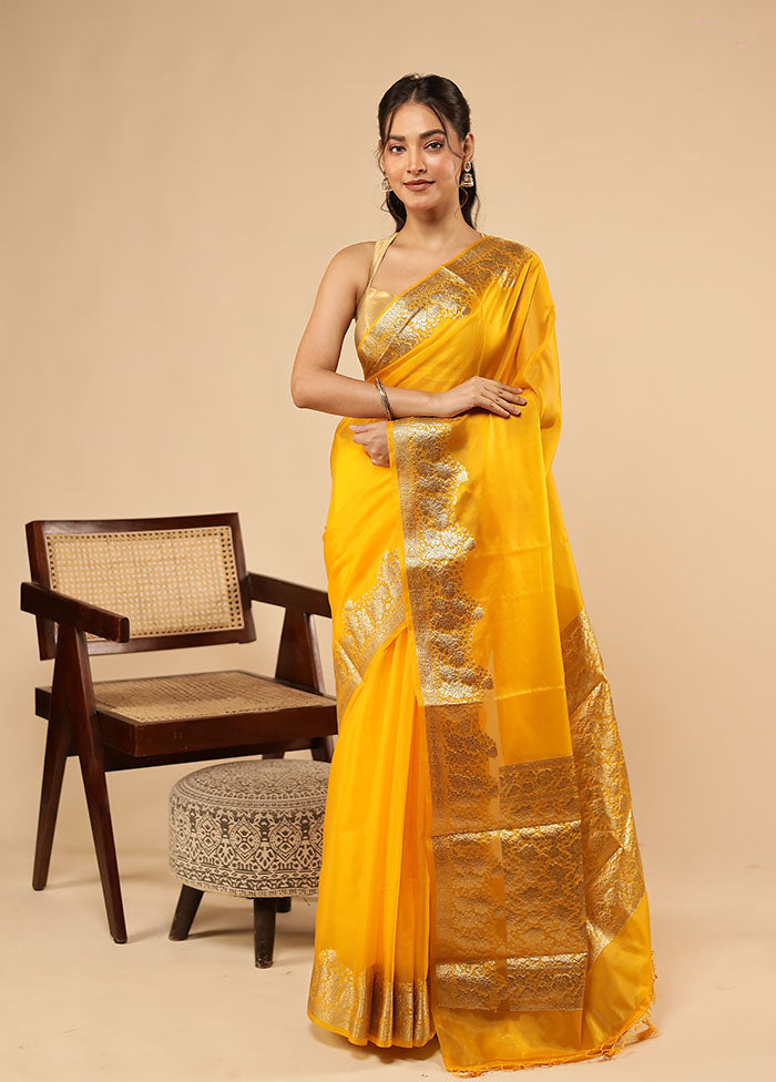 Yellow Organza Saree With Blouse Piece