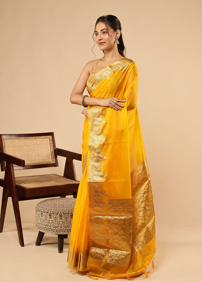 Yellow Organza Saree With Blouse Piece