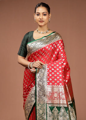Red Banarasi Silk Saree With Blouse Piece