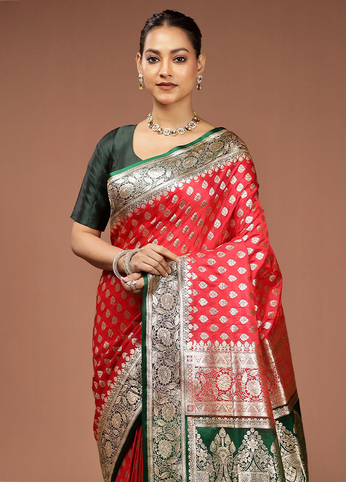 Red Banarasi Silk Saree With Blouse Piece
