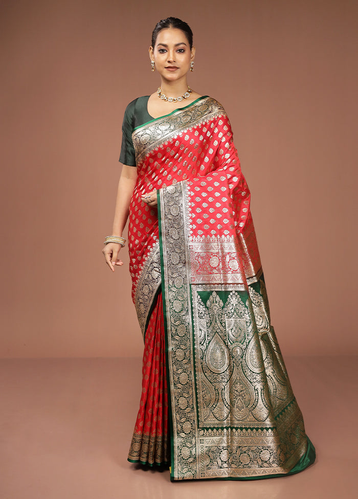 Red Banarasi Silk Saree With Blouse Piece