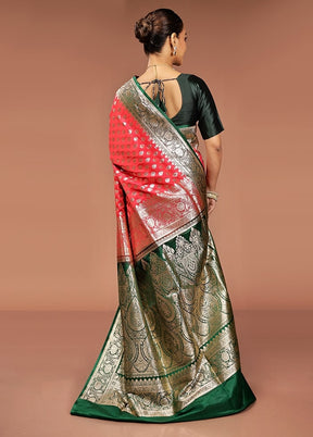 Red Banarasi Silk Saree With Blouse Piece