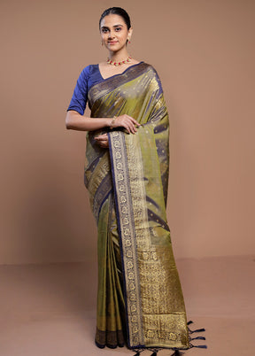 Green Dupion Silk Saree With Blouse Piece