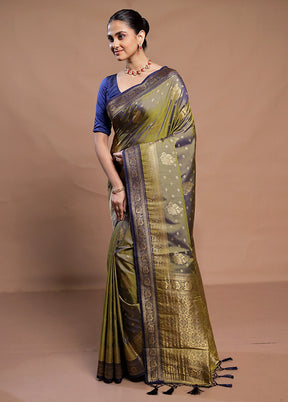 Green Dupion Silk Saree With Blouse Piece