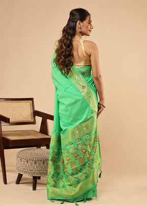 Green Dupion Silk Saree With Blouse Piece