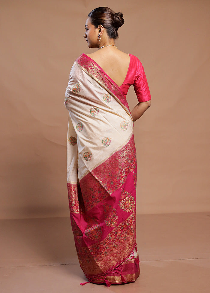 Cream Dupion Silk Saree With Blouse Piece