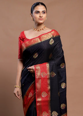 Black Dupion Silk Saree With Blouse Piece