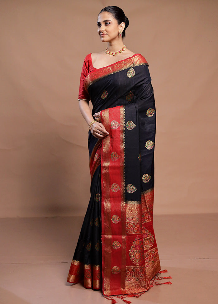 Black Dupion Silk Saree With Blouse Piece