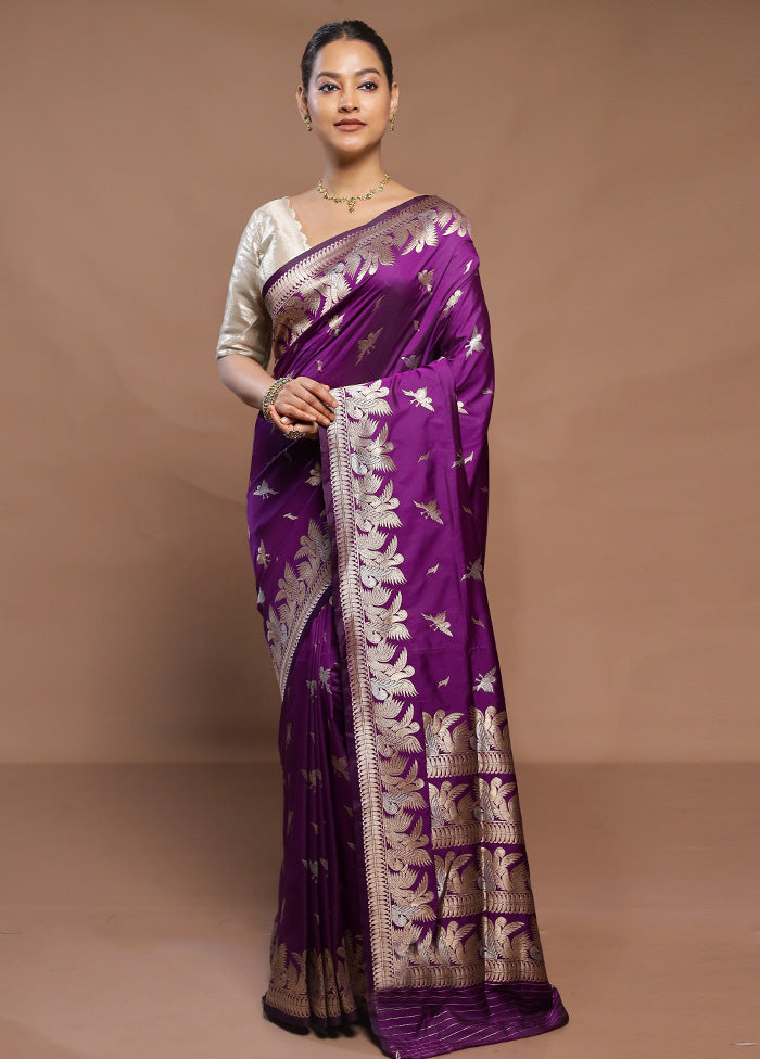 Purple Handloom Katan Pure Silk Saree With Blouse Piece