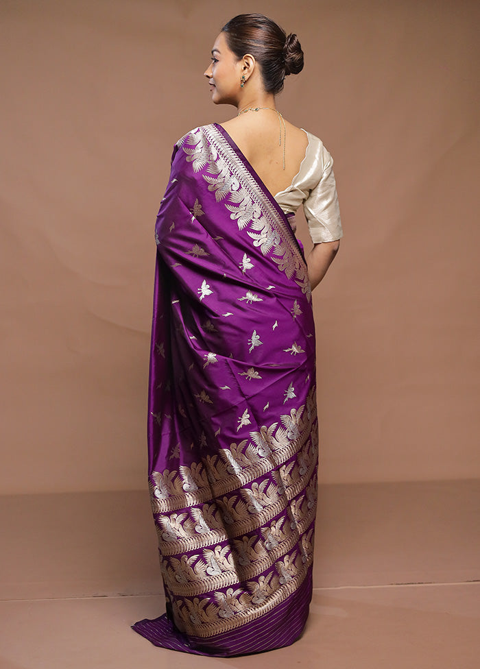 Purple Handloom Katan Pure Silk Saree With Blouse Piece