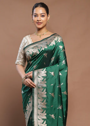 Green Handloom Katan Pure Silk Saree With Blouse Piece