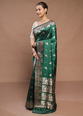 Green Handloom Katan Pure Silk Saree With Blouse Piece