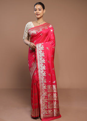 Pink Handloom Katan Pure Silk Saree With Blouse Piece