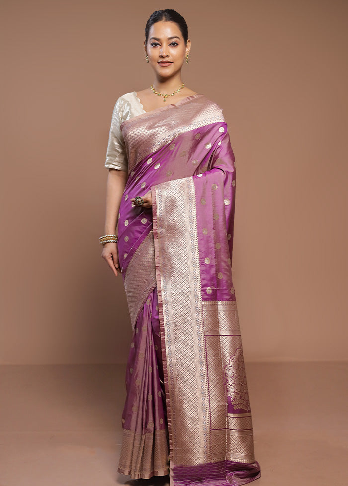 Purple Handloom Katan Pure Silk Saree With Blouse Piece