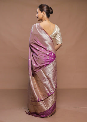 Purple Handloom Katan Pure Silk Saree With Blouse Piece