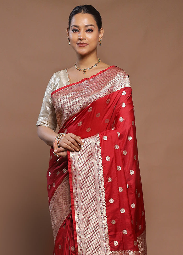 Red Handloom Katan Pure Silk Saree With Blouse Piece