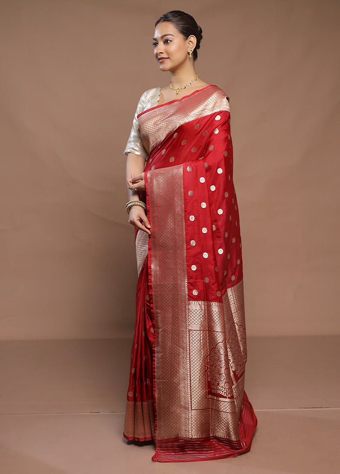 Red Handloom Katan Pure Silk Saree With Blouse Piece