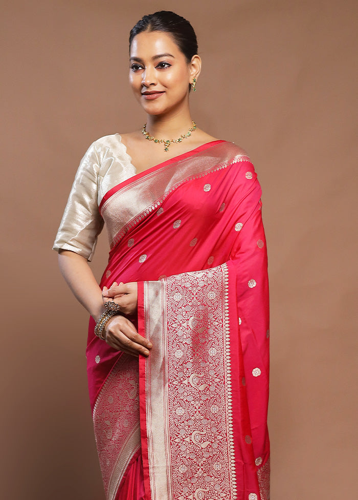 Pink Handloom Katan Pure Silk Saree With Blouse Piece