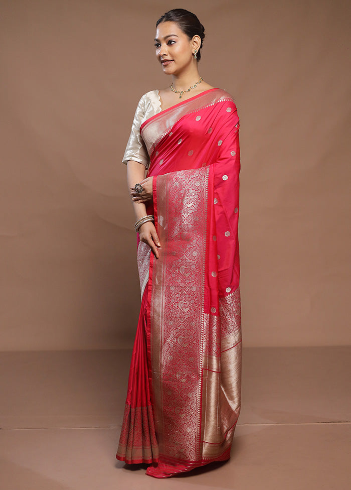 Pink Handloom Katan Pure Silk Saree With Blouse Piece