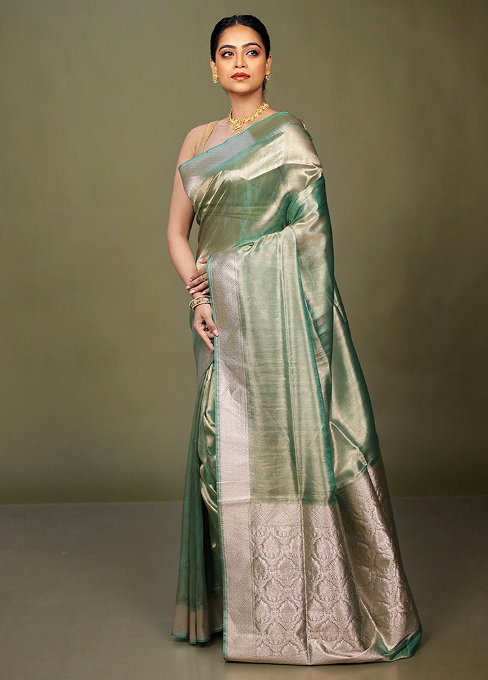 Green Tissue Silk Saree With Blouse Piece