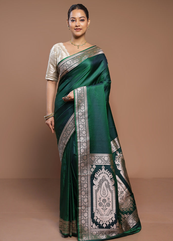 Green Banarasi Silk Saree With Blouse Piece