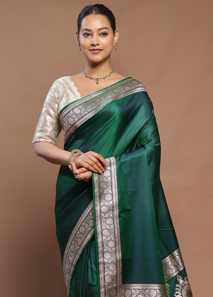 Green Banarasi Silk Saree With Blouse Piece