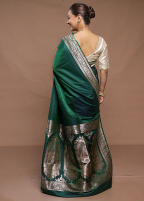 Green Banarasi Silk Saree With Blouse Piece