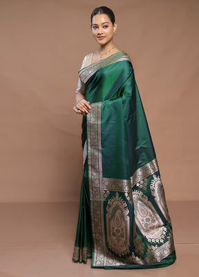 Green Banarasi Silk Saree With Blouse Piece