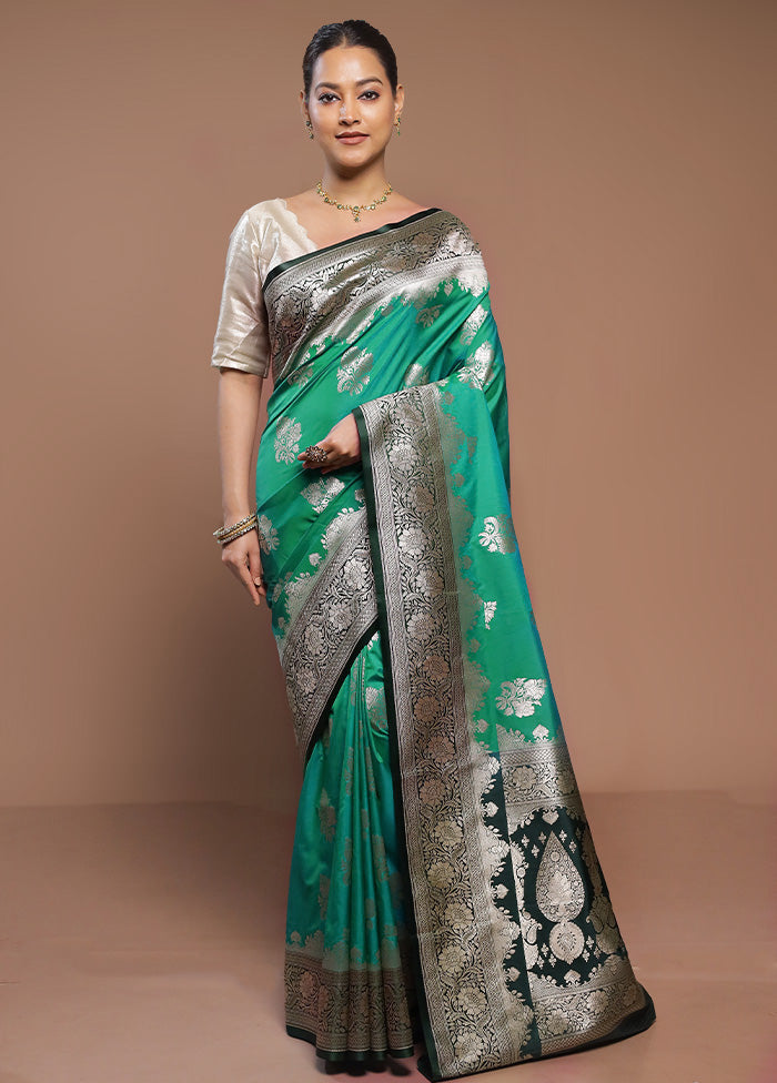 Green Katan Silk Saree With Blouse Piece