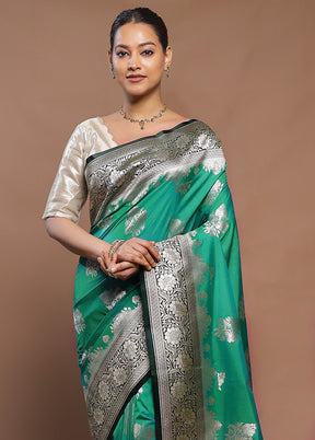 Green Katan Silk Saree With Blouse Piece